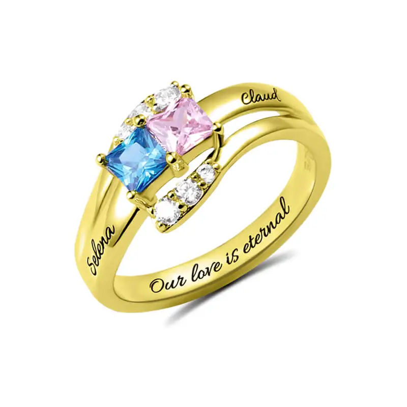 

AILIN Customized Engraving Ring With Square Birthstones Gold Color Promise Ring