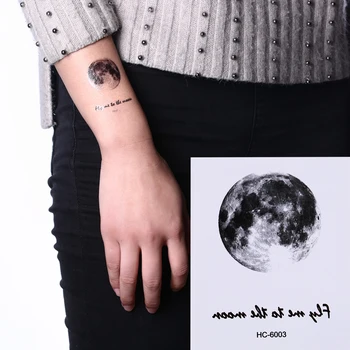 

1 Sheet Tattoo Sticker Waterproof Temporary Fake Tattoo Stickers Vintage Grey Moon Earth Design Tattoo Sticker 6.5*5.5cm