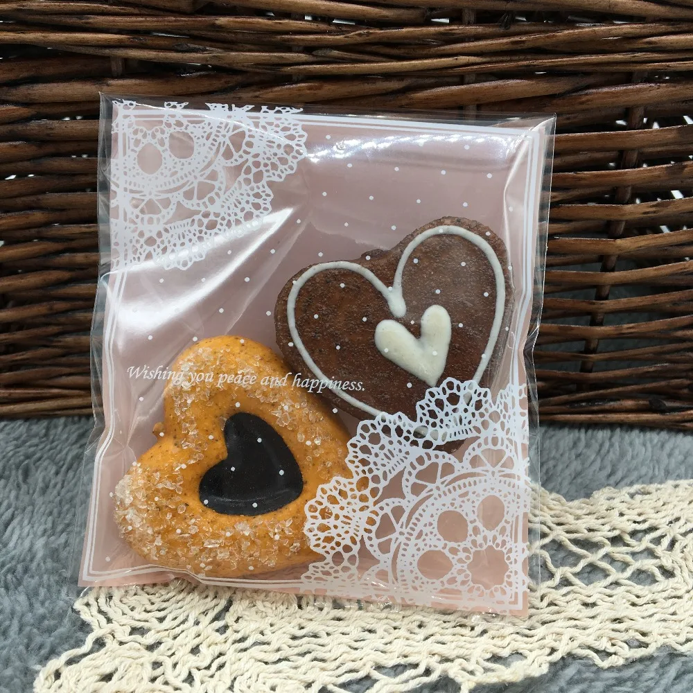50 pcs/lot plastic pink lace biscuit / cookie cupcake packaging bags