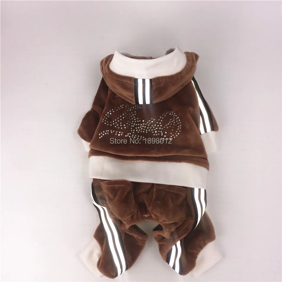

Pet Product Clothes For Dogs jumpsuit Puppy Warm Autumn Spring Clothing Brown Velvet With Rhinestone For Chihuahua
