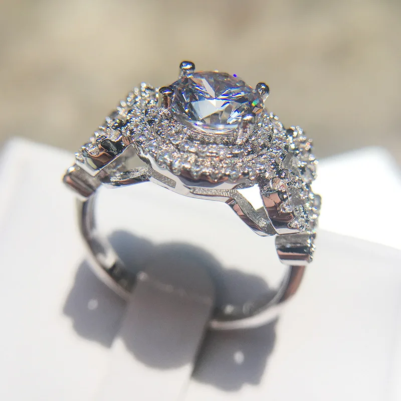 Классическое геометрическое микро-инкрустированное умеренным цирконием обручальное кольцо для женщин мода популярный горный хрусталь обручальные кольца для женщин
