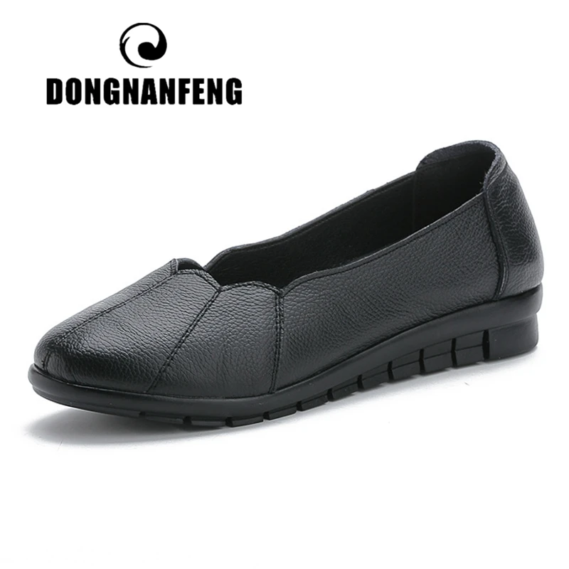 

DONGNANFENG Women Mother Female Ladies Genuine Leather Shoes Flats Loafers Casual Soft Round Toe Slip On Size 35-41 MLD-1288