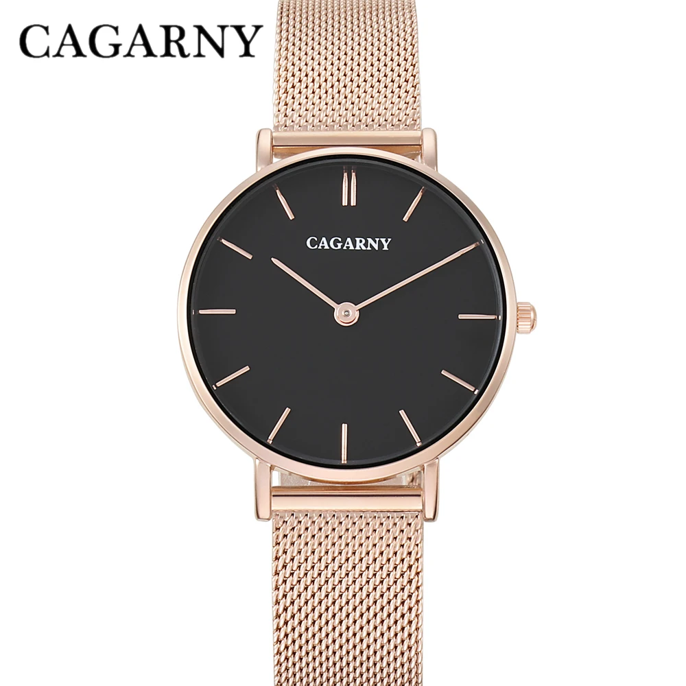 

Cagarny Assistir Mulheres watch Ultra Fino Ouro Rosa Banda De Malha De Fashion lady de Quartzo Das Senhoras dowatch de Pu