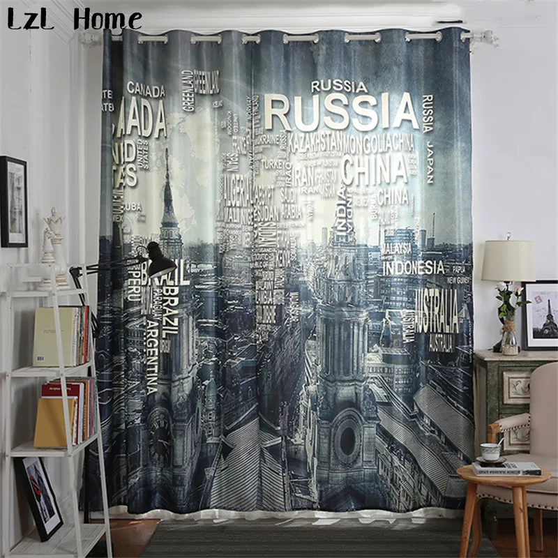 

LzL Home modern retro black and white buildings blackout curtains ready made heat preservation window curtains for living room