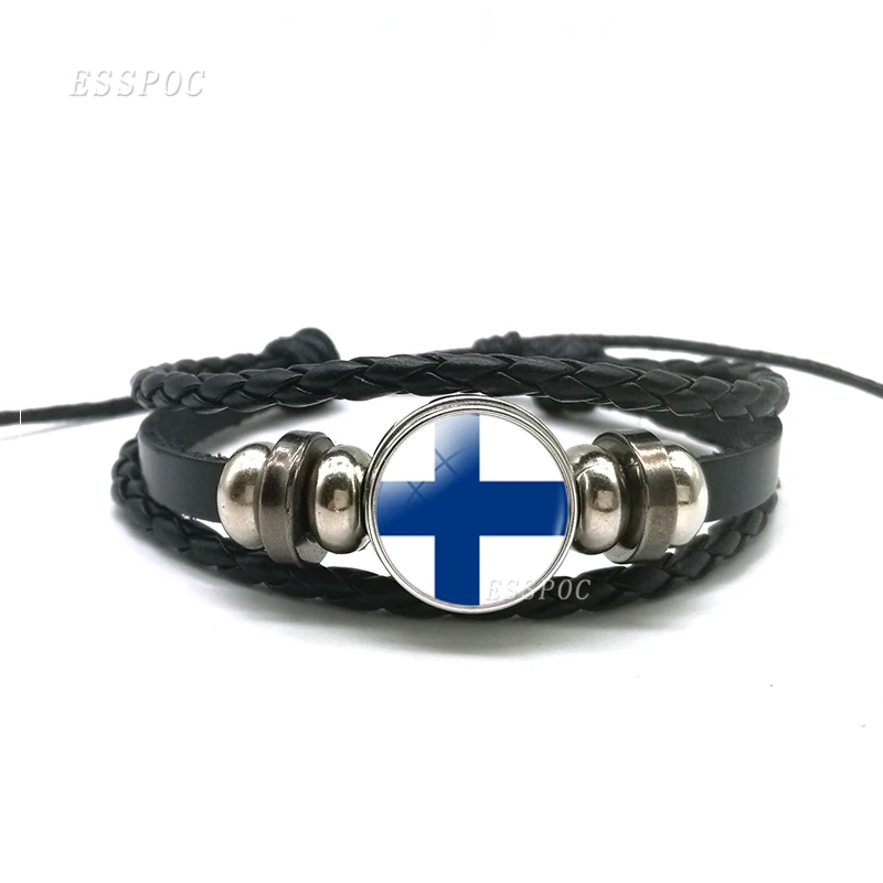 Кожаный браслет с флагом стран Северной Европы многослойный браслет со стеклянным куполом для Швеции, Финляндии, Исландии, датского, норвежского флага подарки