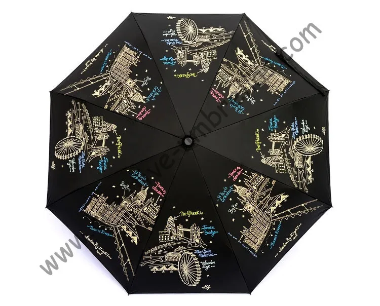 5 раз черное покрытие, солнцезащитный крем, UPF> 50+, зонтик, 8k ребра, три раза автоматическое открытие и автоматическое закрытие зонтов, ветрозащитный, черный, карман