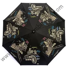 5 раз черное покрытие, солнцезащитный крем, UPF> 50+, зонтик, 8k ребра, три раза автоматическое открытие и автоматическое закрытие зонтов, ветрозащитный, черный, карман