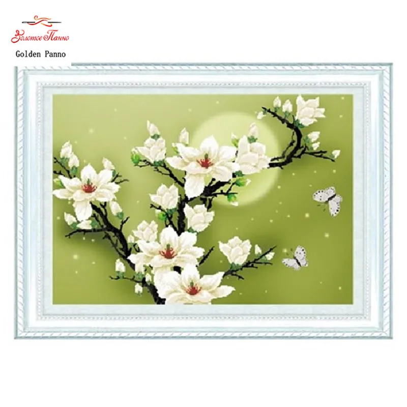 

Golden panno,Needlework,Embroidery,DIY Floral Painting,Cross stitch,kits water flower with moon Cross-stitch,Sets For Embroider1