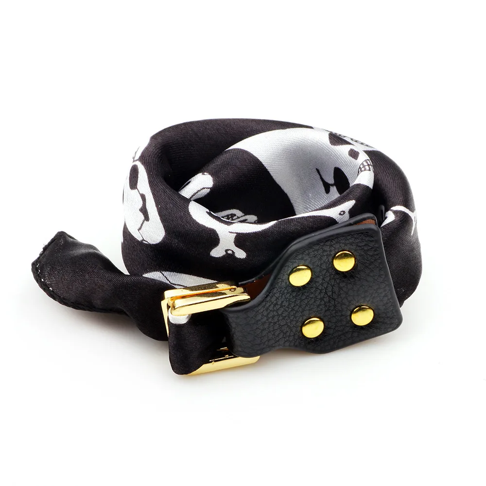 

MDNEN 1PCS Silk Scarf Leopard Print Bracelet 42*2.5cm Genuine Leather Double-layer Bracelet For Women Hand Bag Accessories ZPS17