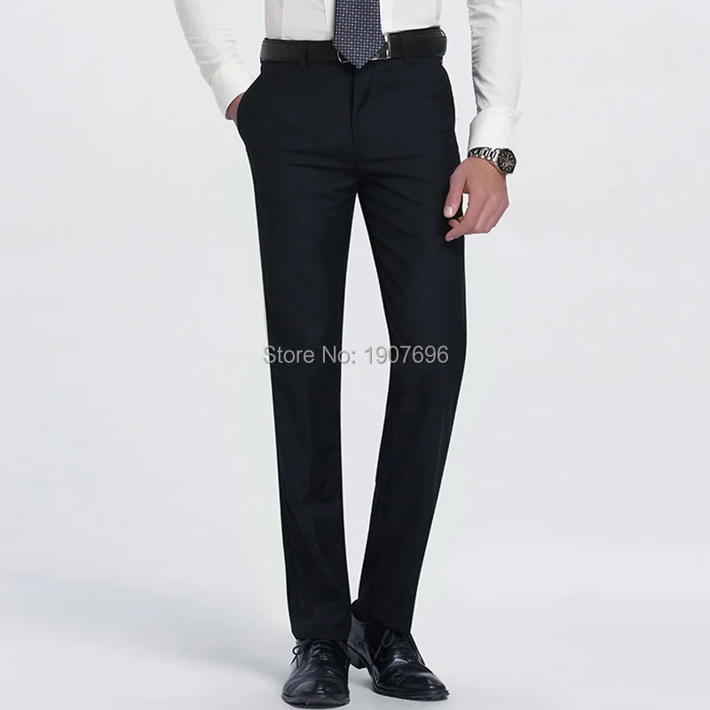 Мужской черный костюм, раздельные Брюки С ПЛОСКИМ ПЕРЕДОМ, прямые облегающие деловые мужские брюки, тонкая офисная одежда, одноцветные брюки