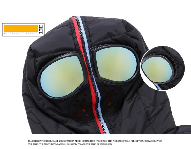 Толстое теплое однотонное Мужское пальто Мужская ветровка на молнии мужская куртка с капюшоном в очках Высококачественная парка 1101
