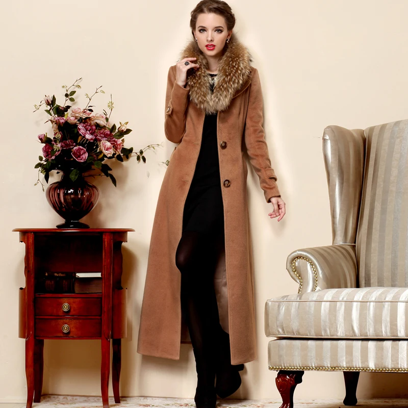 Fashion Autumn winter women's large fur collar wool coat