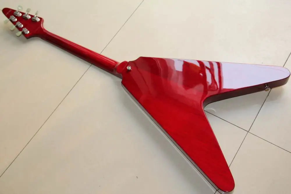 Envío libre G Flying V eléctrica Guitarras eléctrico de calidad superior Guitarras ra en rojo 130109