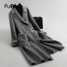 PUDI A38026 Женская Осенняя/зимняя новая модная шерстяная клетчатая куртка дамское длинное стильное шерстяное пальто с карманами для отдыха