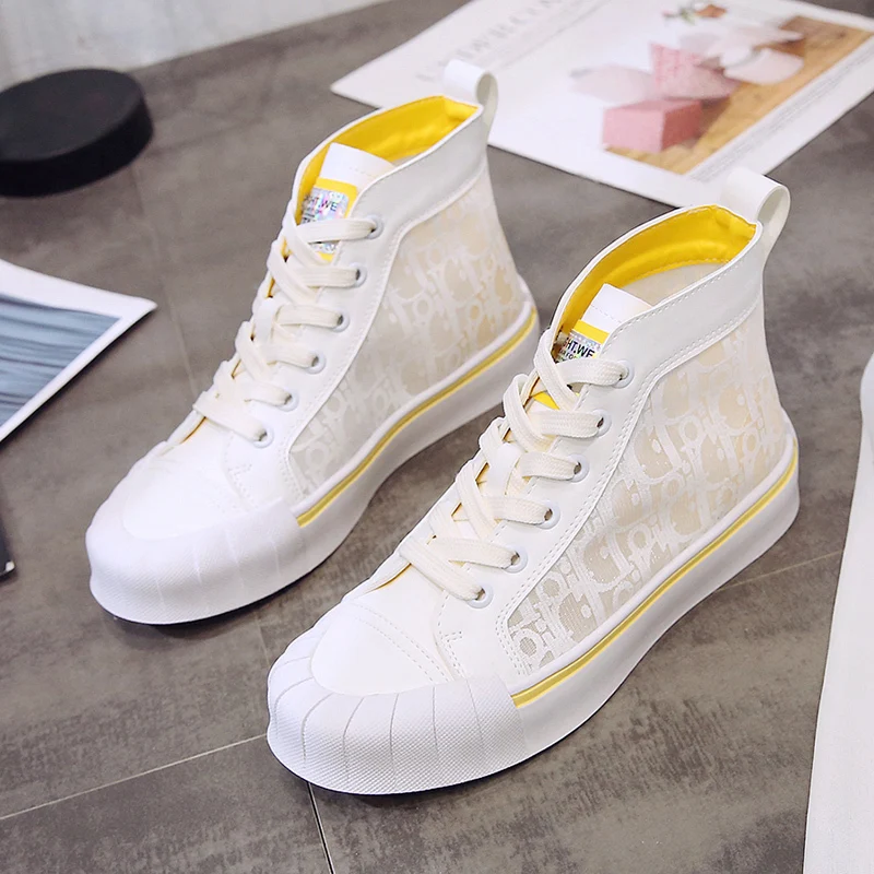 

Mesh Breathable High Top White Sneakers Women 2019 Summer Casual Shoes Female Trendy Youth Street Sneakers Vulcanized Shoes