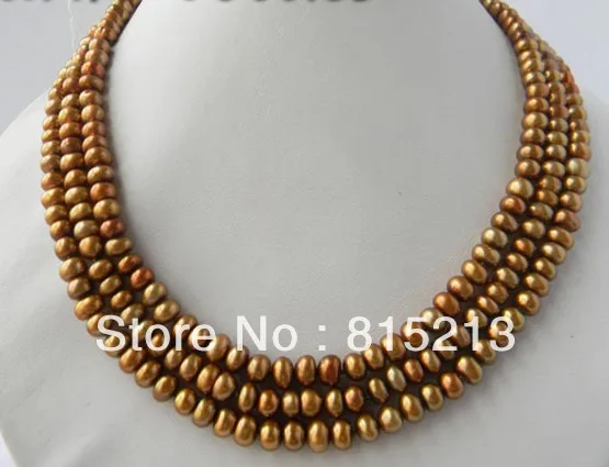 

FREE SHIPPING>>>@@ > N403 3Strands 18'' 7mm Coffee Slice Freshwater Pearl Necklace