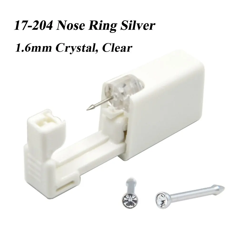 Одноразовые блоки для пирсинга носа CZ Кристалл Стад кольцо для носа и уха спиральная шпилька пирсинг пистолет набор Инструменты пирсинг ювелирные изделия - Окраска металла: Silver 1.6mm Crystal