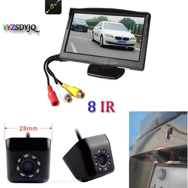 

YYZSDYJQ Car Video Parking 5" Digital Color TFT Monitor+ 8 IR Night Vision Reversing Backup Parking Camera Auto Rearview