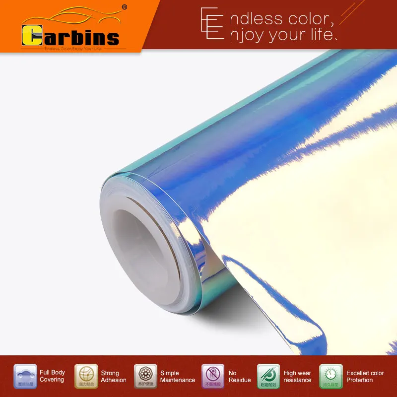 Синяя Радужная цветная хромированная зеркальная виниловая пленка Carbins для