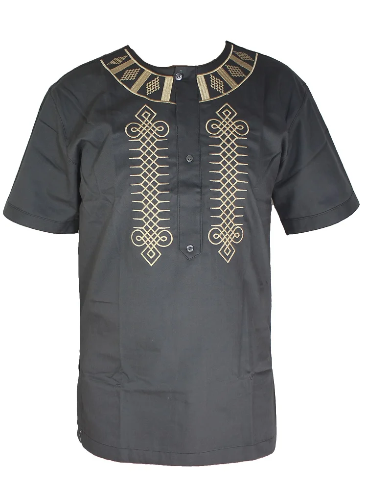 Wedding Wear African Clothes Men`s Dashiki Tunic Tops Africa Ethnic Riche Embroidery Short Caftan Attire - Цвет: As picture