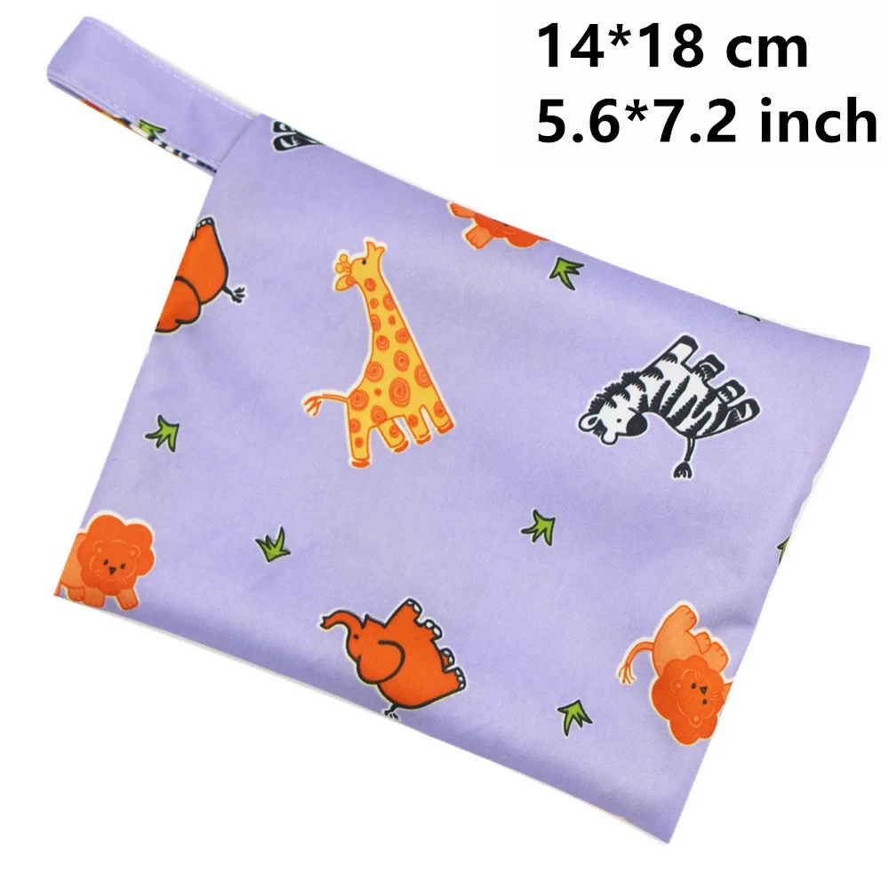 6pcs Portable Waterproof PUL Wet Bag for Menstrual Pads Cloth Sanitary Pads Bag with Snap Handle Printed Bag