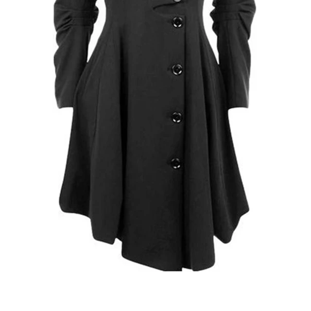 2017 moda długi średniowieczny Trench wełniany płaszcz kobiety zima czarny stoisko kołnierz Gothic płaszcz eleganckie kobiety płaszcz Vintage Kobieta -