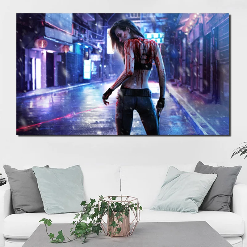 

Cyberpunk 2077 Bleeding Girl Behind Canvas Painting Posters Prints Marble Wall Art Painting Decorative Picture Modern Home Decor