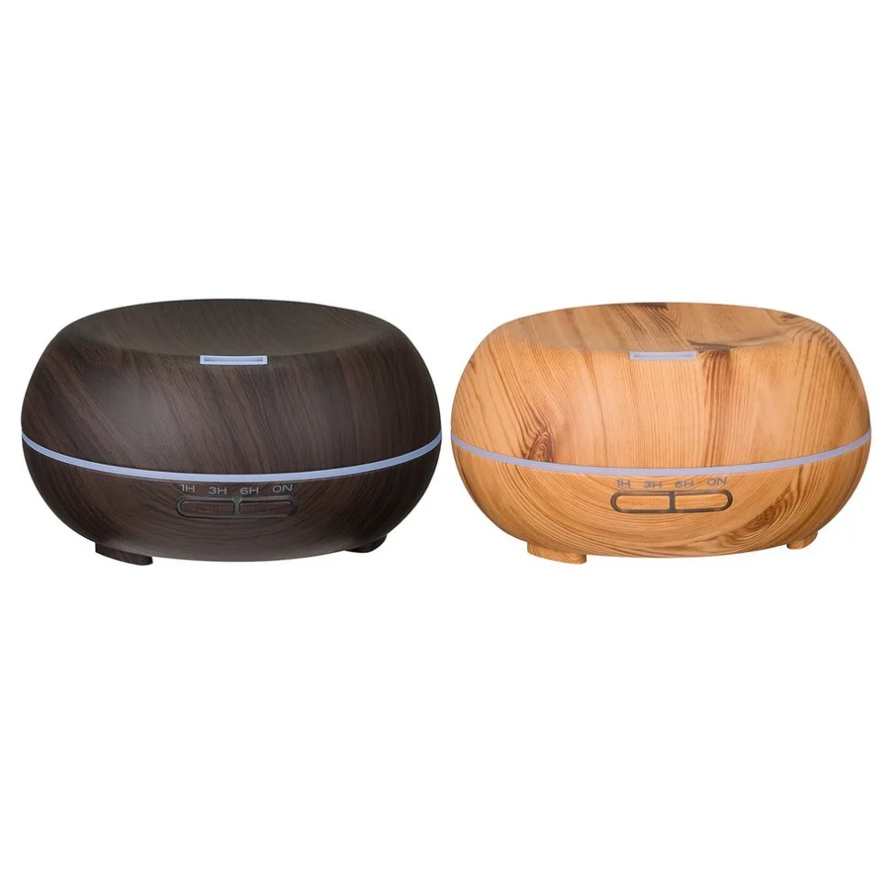 Round Flat Top Wood Grain Ultrasonic Humidifier Mist Maker Diffuser