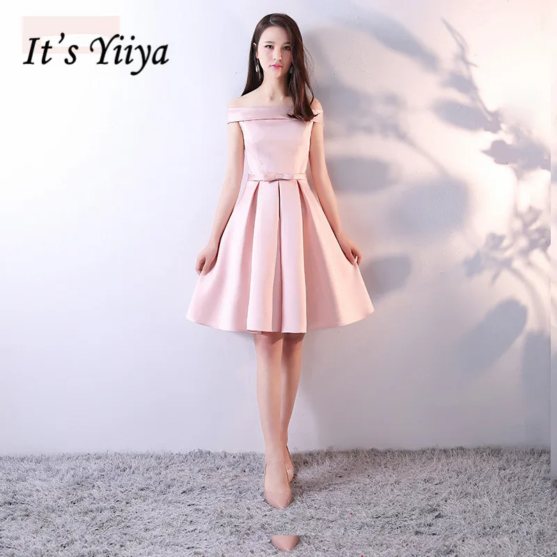 

It's Yiiya Luxury Pink Boat Neck Off The Shoulder S Cocktail Dresses Knee-Length Party Formal Dress MX017