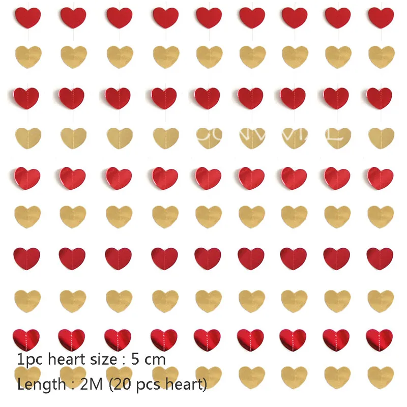 1 комплект Золотая бумага звезда круглые гирлянды с баннерами 2 м день рождения цепочка баннер украшения занавеска Свадебная вечеринка Декор комнаты поставки - Цвет: Foil Red Gold Heart