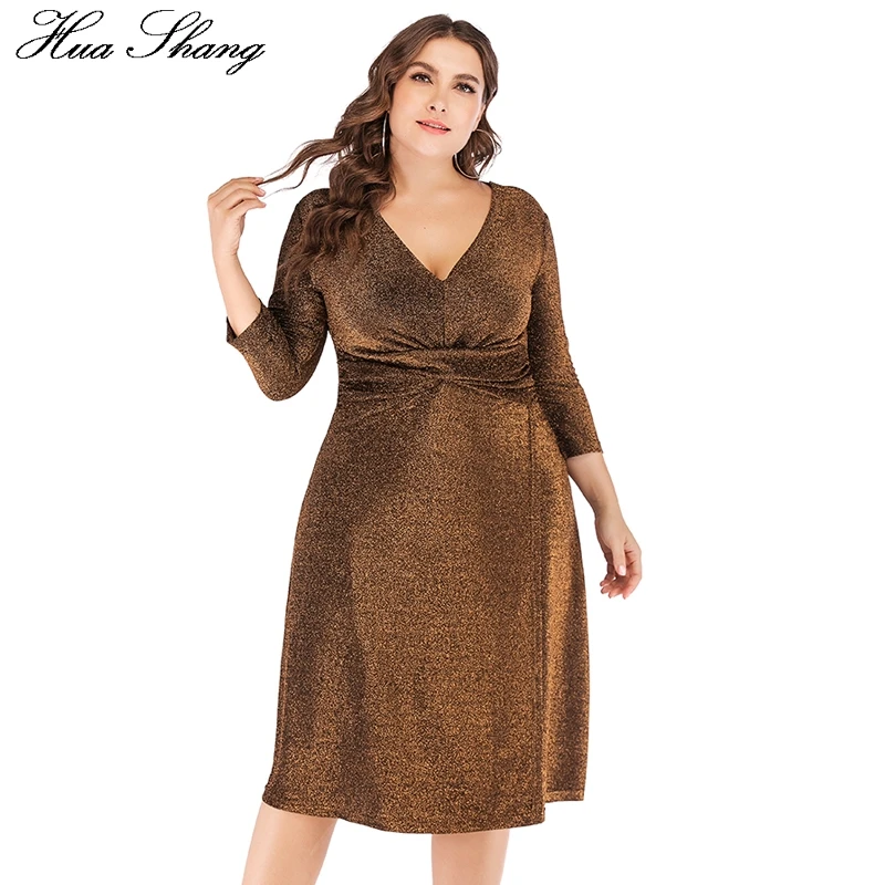 

Sequined Party Dresses For Evening 2018 Women V Neck Three Quarter Sleeve High Waist Midi Dress 5XL 6XL Plus Size Women Clothing