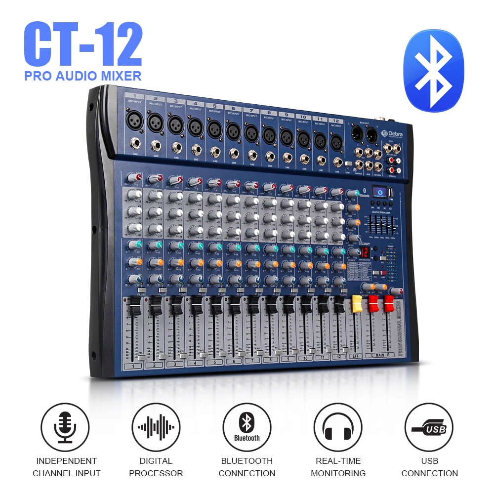 

Good sound!!!USB Bluetooth dj controller mixer professional amplifier 12 channel audio Digital Effect karaoke KTV Wedding mixer