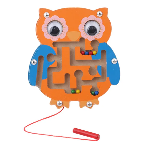 Деревянная головоломка для детей, магнитный лабиринт, интеллектуальная головоломка, развивающая игрушка, головоломка, лабиринт, игрушка для детей, подарок - Цвет: owl