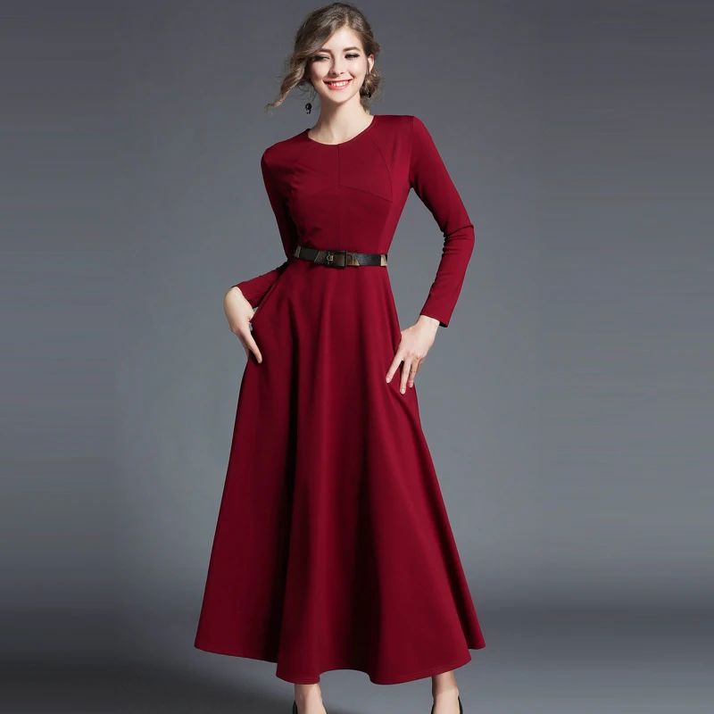 2018 Summer Wine Red Ankle Length Dresses Casual New Arrival Womens