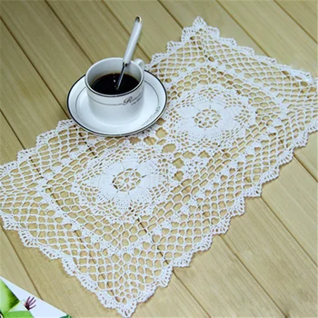 

Placemats Disc Cup Mat 100% Cotton Hollow Out Square Rectangle Table Cloth Manual
