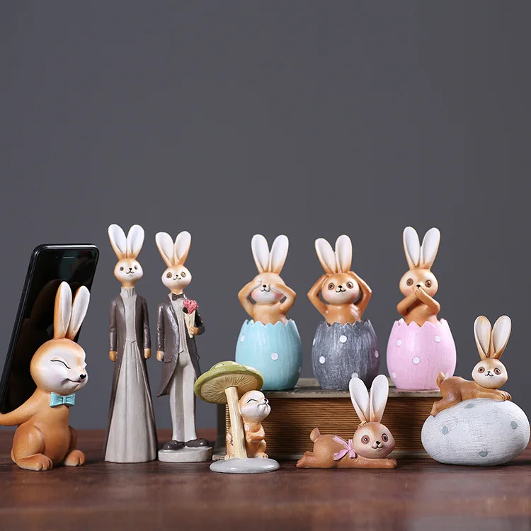 

Rabbit Figurines Home Decoration Crafts Livingroom Desktop Animal Ornaments Modern Wedding Gift Cartoon Figure Home decoration