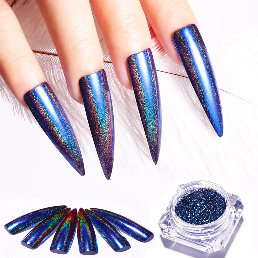 

BORN QUEEN Holographic Peacock Powder Laser Rainbow Nail Glitters Mirror Dust Manicure Nail Art Decoration Pigments Chromes