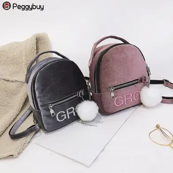 

Mini Velvet Preppy Style Backpack With Hair Ball Shoulder Crossbody Storage Bags Women Travel School Bags