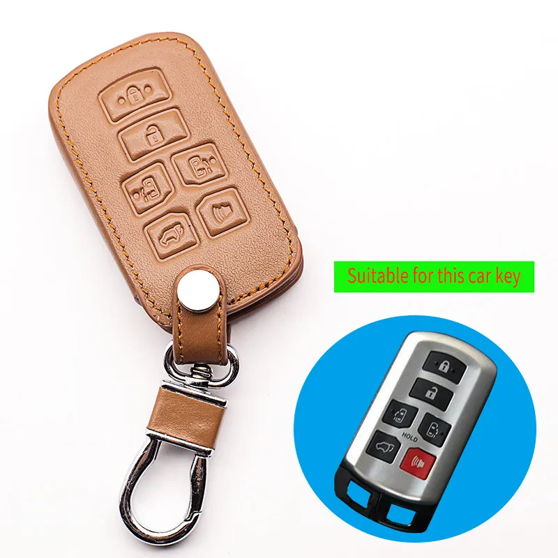 Hot sale 100 Genuine leather car key case Skin Case Cover key for Toyota 6 Button Remote