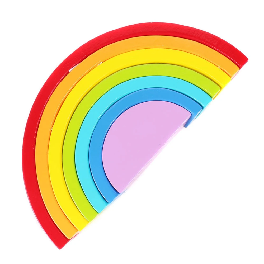 

Children's Intellectual Wooden Rainbow Stacking Game Geometry Blocks Nesting Educational Toys