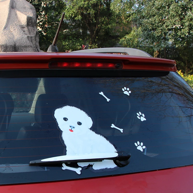 Автомобильные щетки KAWOO Стайлинг 3D Автомобильная наклейка с милой белой собакой