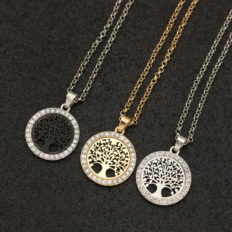 

JAKONGO Gold Color Crystal Tree of Life Charm Pendant Chain Necklace for Women's Gift Friendship Necklace 60cm