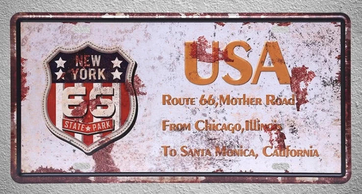 1 pc New York Route 66 Chicago Illinois California plaques Tin Plates Signs wall man cave Decoration Metal Art Vintage Poster