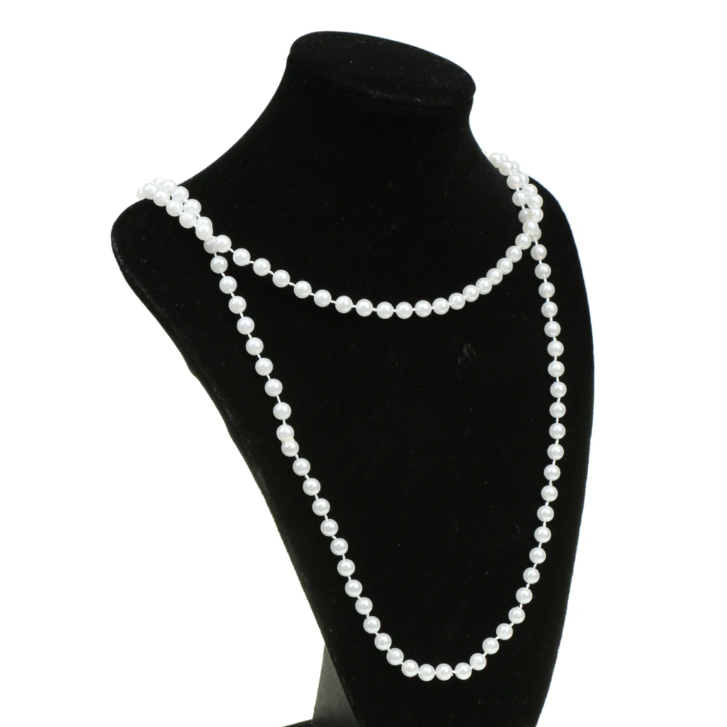 2x Long White Pearls Necklace Flapper Girls Fancy Dress Costume Accessories