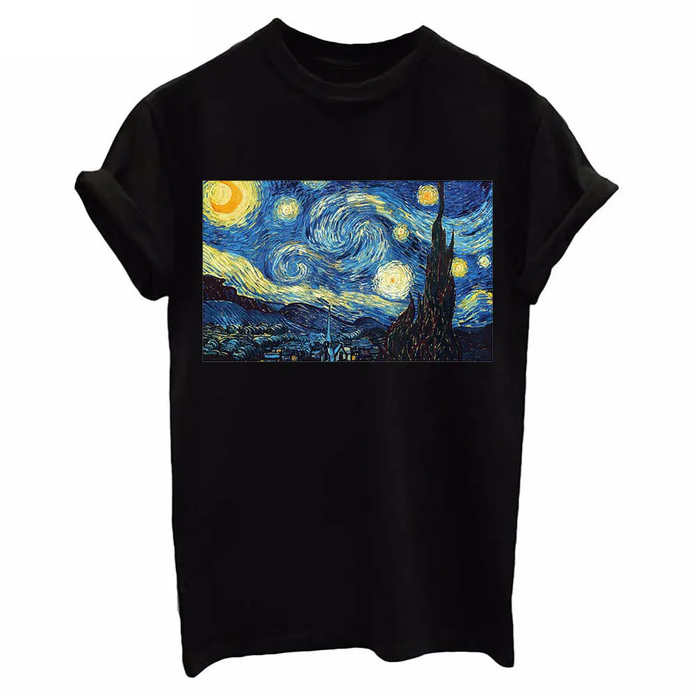 المرأة فان جوخ الفن النفط اللوحة أعلى قميص زائد حجم عارضة المتناثرة قصيرة الأكمام الصيف الأزياء المحملة قميص فام 4 الألوان