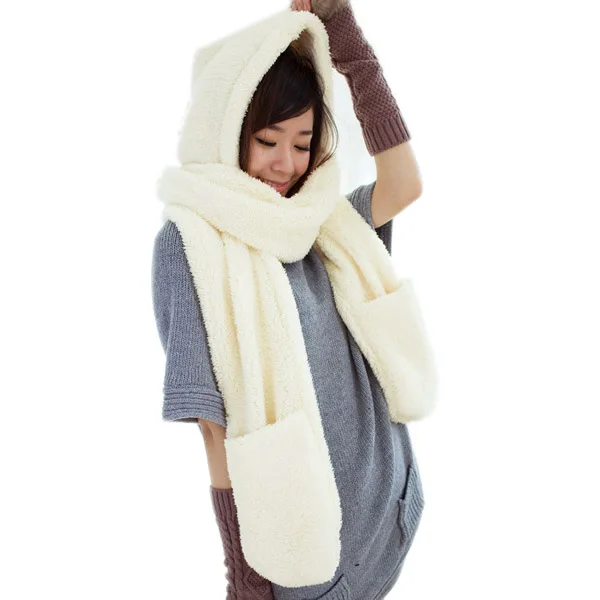 

2017 New Fashion Winter Warm Women Hoodie Gloves Pocket Earflap Hat Long Scarf Shawl Snood Wraps Sets Winter Scarves For Women