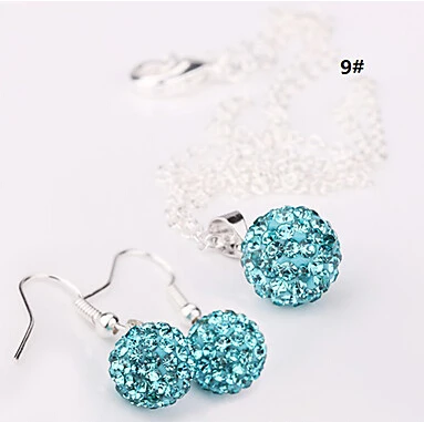 

Hot New Jewelry Sets Silver Plated Crystal Pave Disco Ball Lever Back Earring Finding Pendant Necklace Woman