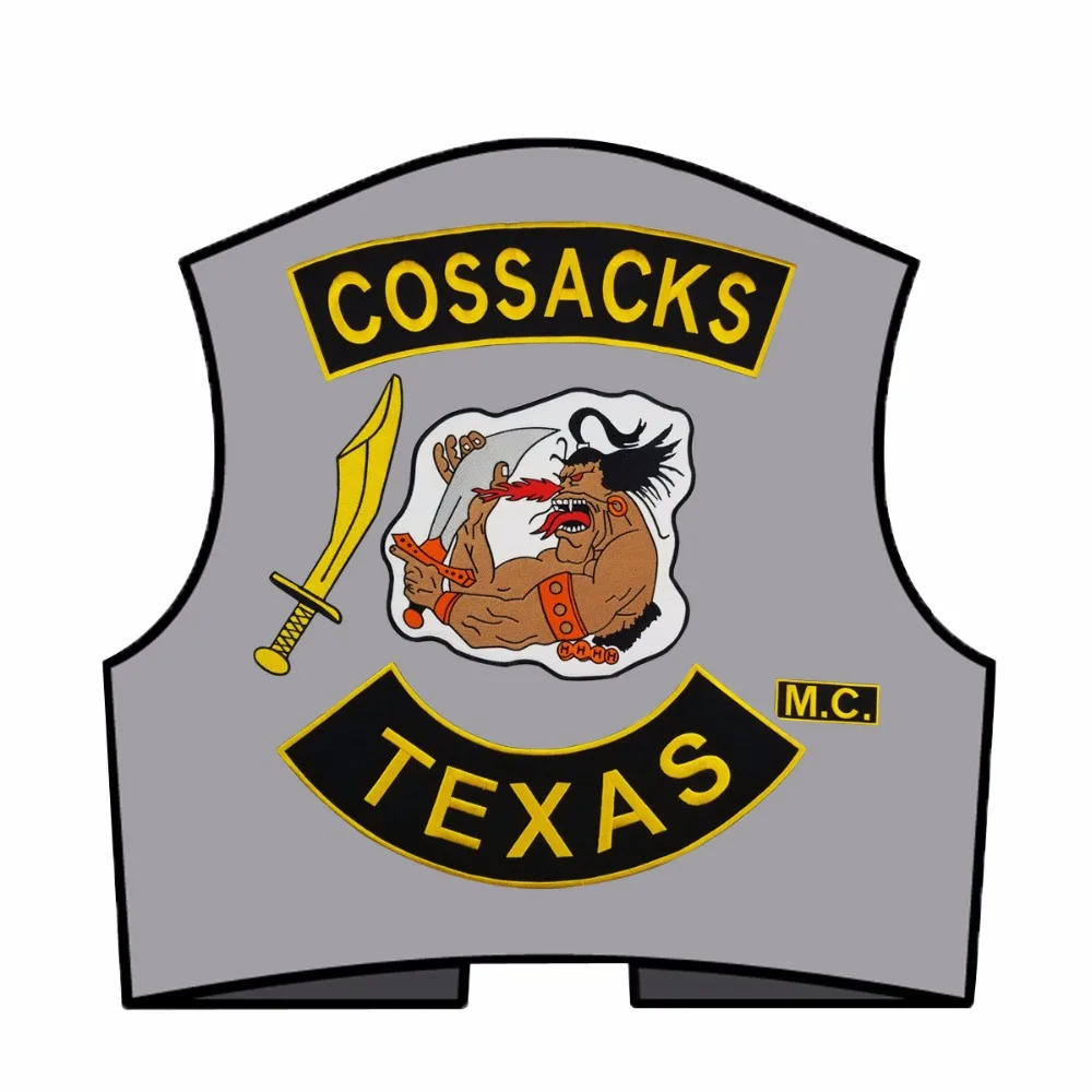 PWA0001 New Arrival COSSACKS TEXAS MC Embroidered Iron-On Sew On Biker Rider Patch Full Back Size Jacket Vest Badge SGT. AT ARMS Rocker Patch (8)