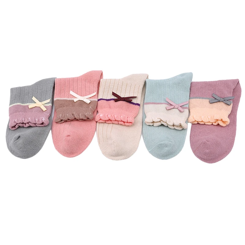 Милые носки принцессы с бантом для маленьких девочек, милые детские носки без пятки Детские гетры, носки под сапоги 5 цветов в упаковке - Цвет: 5 colors XL age12-15