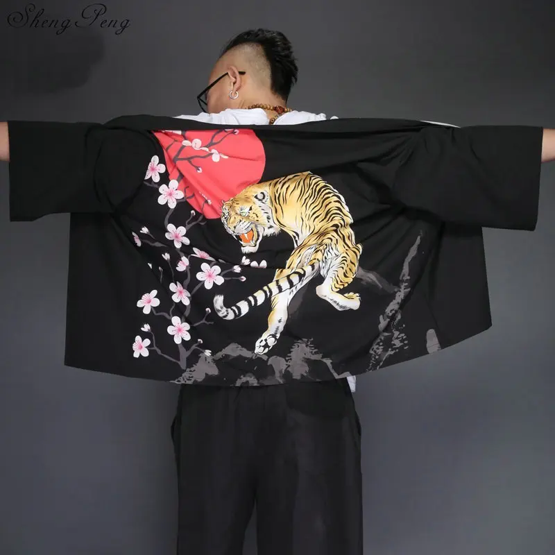 Японское кимоно юката kimino haori Кардиган для мужчин kimino халат для мужчин черный принт японский Топ Haori Япония Одежда Q630